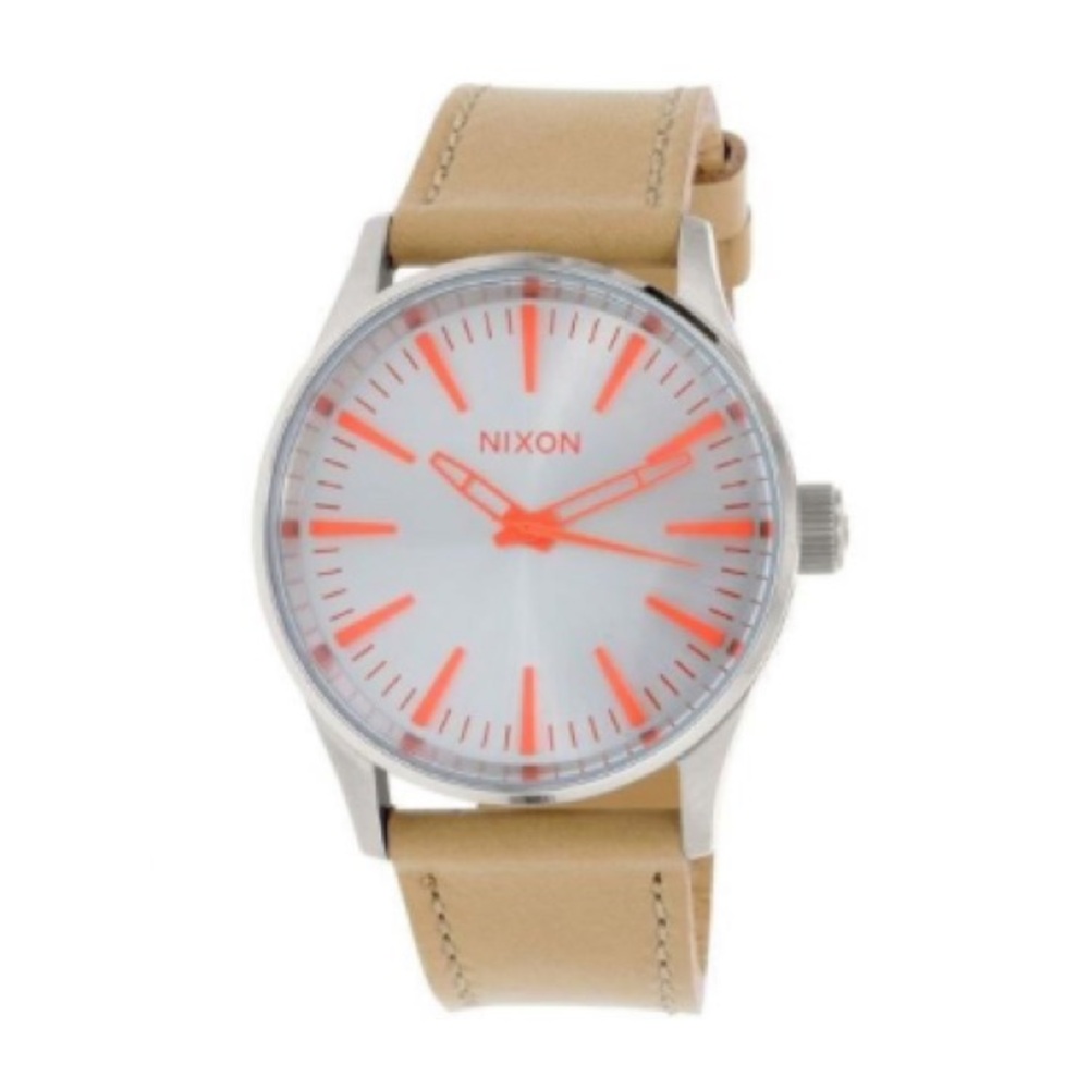 NIXON Women's Boyfriend-Style Natural Leather Watch Sentry 38mm Silver Coral